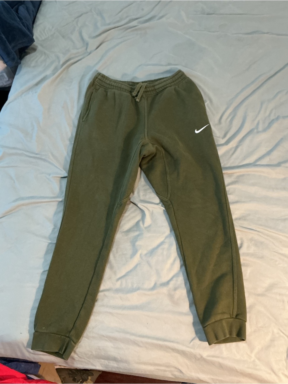Nike Kids Olive Green Jogger Sweatpants with White Swoosh
